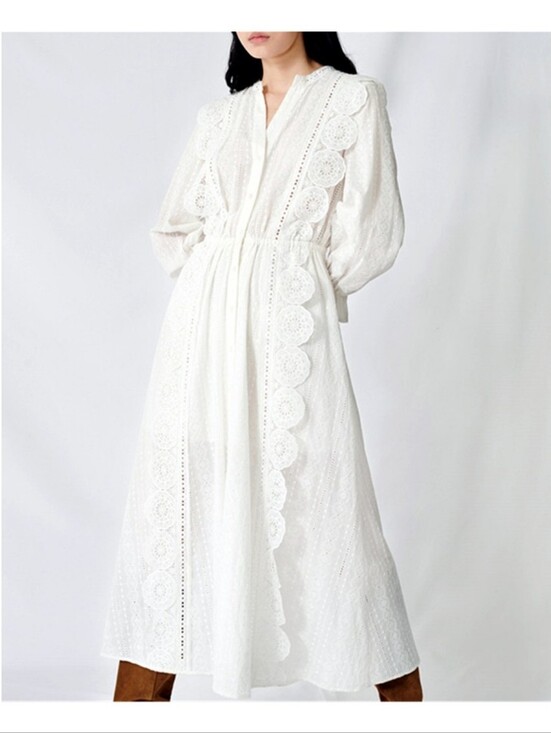 Maje Dresses & Skirts - $400 Maje Cotton Midi Dress with Broderie Anglaise White Size 36/ US 4